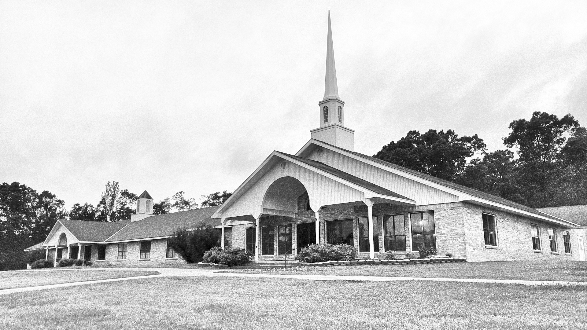 A church house in the evening light.